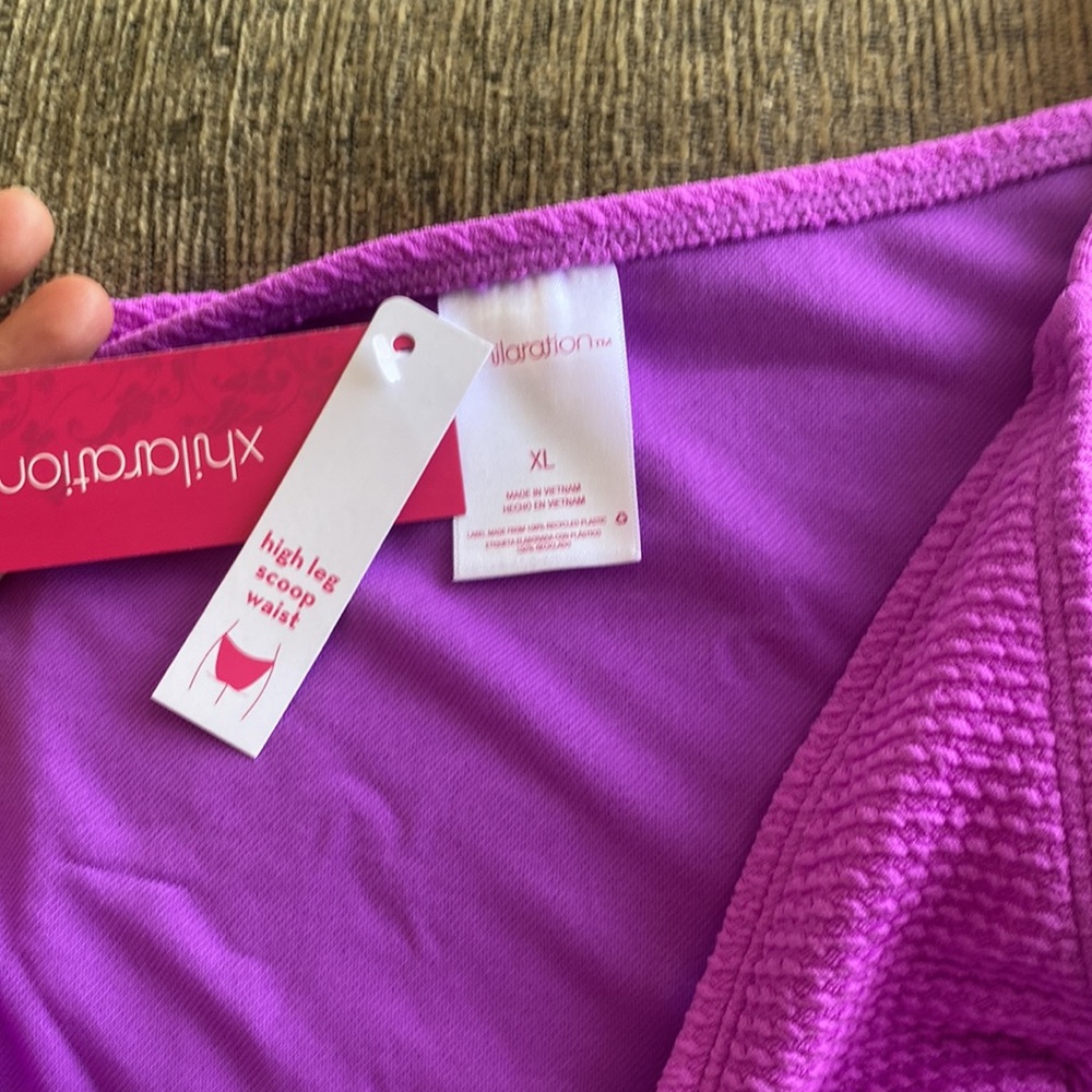 🚨🥷 Neon electric pink magenta lilac scoop waist side tie swim bottoms NWT